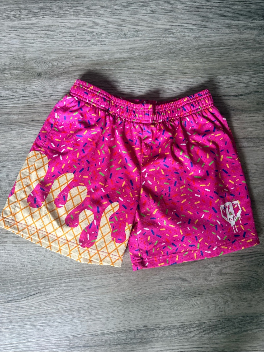 Kids Bright Pink Ice Cream Cone Print Swim Shorts